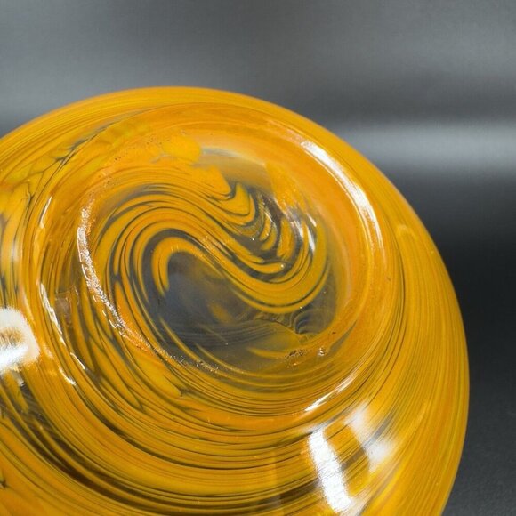 Vintage Glass Dish Bowl Clear With Orange Swirls Round Bowl Kitchenware Decor - Picture 4 of 13